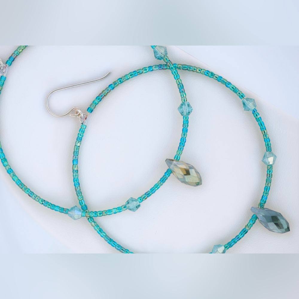 Sage’s Aura | Peacock + Emerald Mermaid | Handmade Beaded Hoop Earrings NWOT